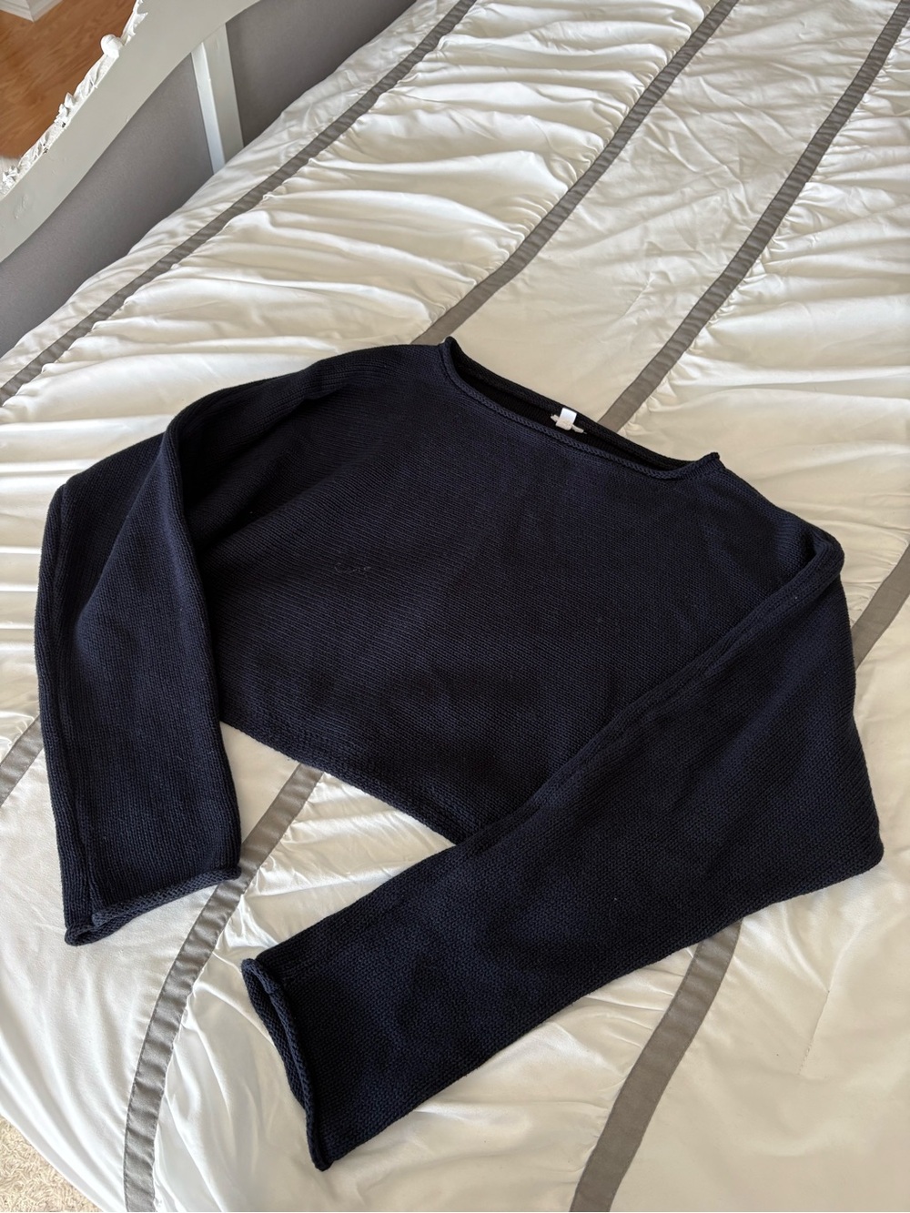 Garage Navy Blue Knit Cropped Crewneck Sweater